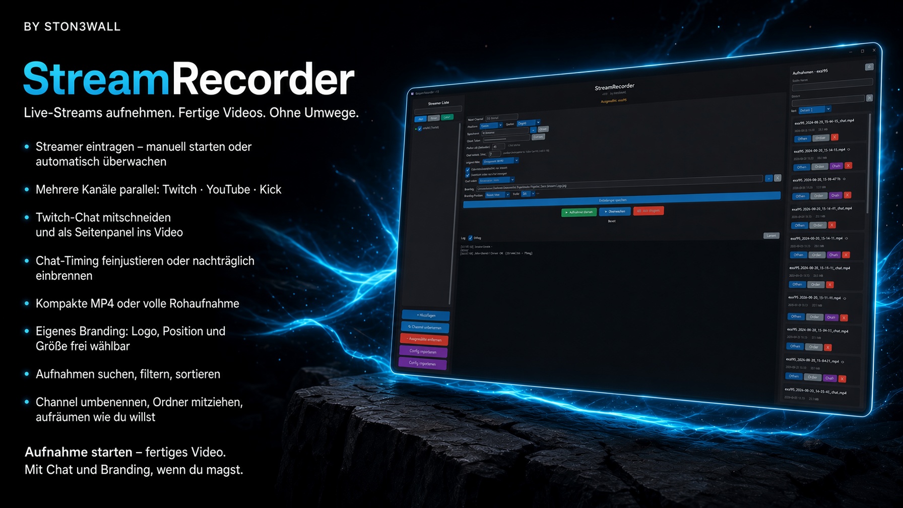 StreamRecorder für Windows: Twitch, YouTube, Kick und TikTok lokal aufnehmen, ohne Cloud